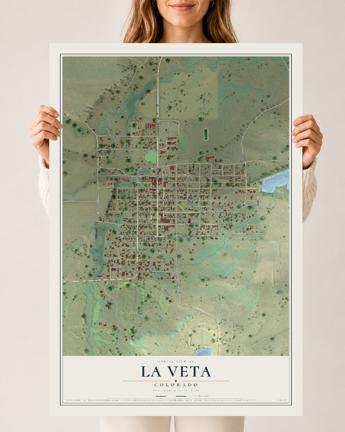 Map of La Veta, Colorado, 24 x 36 inch unframed archival matte print