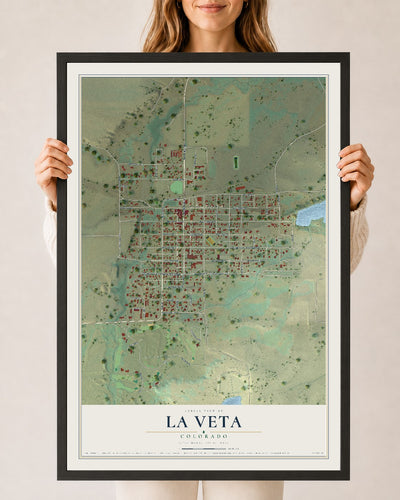 Map of La Veta, Colorado, 24 x 36 inch print in a black wood frame