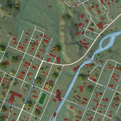 Second close-up of the map of Lake City, Colorado print showing more streets and buildings