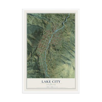 Map of Lake City, Colorado, 12 x 18 inch print in a white wood frame
