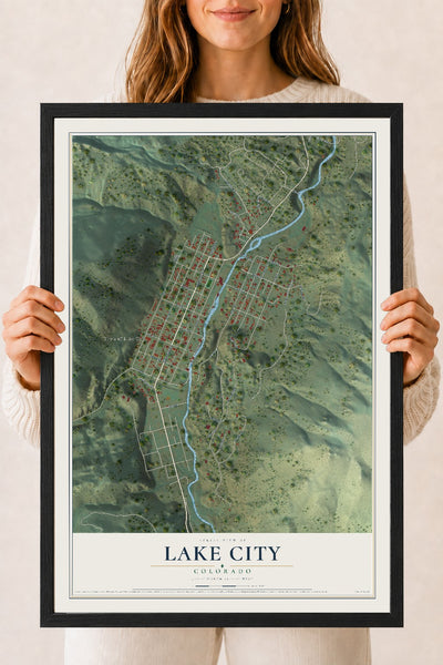 Map of Lake City, Colorado, 18 x 24 inch print in a black wood frame