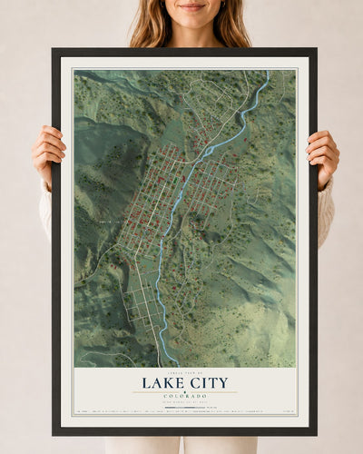 Map of Lake City, Colorado, 24 x 36 inch print in a black wood frame