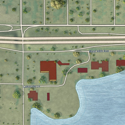 Close-up of the map of Lakeside, Colorado print showing street and building detail