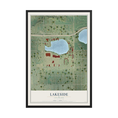 Map of Lakeside, Colorado, 12 x 18 inch print in a black wood frame