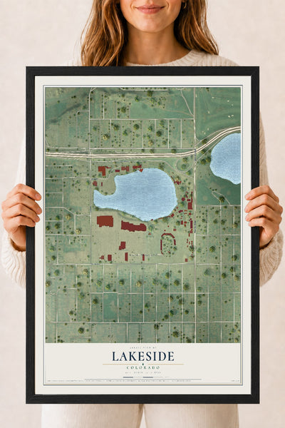 Map of Lakeside, Colorado, 18 x 24 inch print in a black wood frame