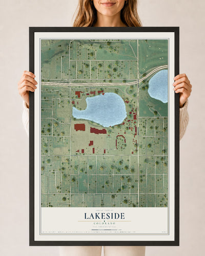 Map of Lakeside, Colorado, 24 x 36 inch print in a black wood frame