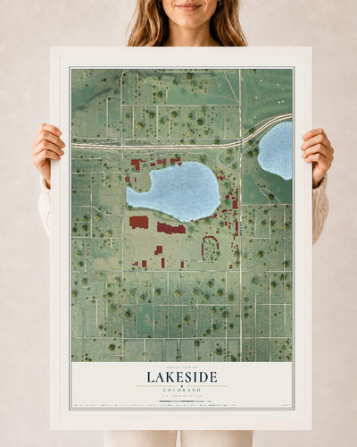 Map of Lakeside, Colorado, 24 x 36 inch print in a white wood frame