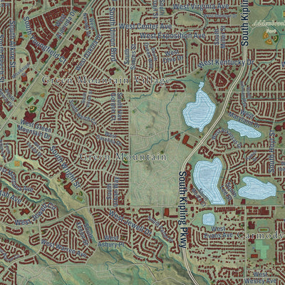 Close-up of the map of Lakewood, Colorado print showing street and building detail