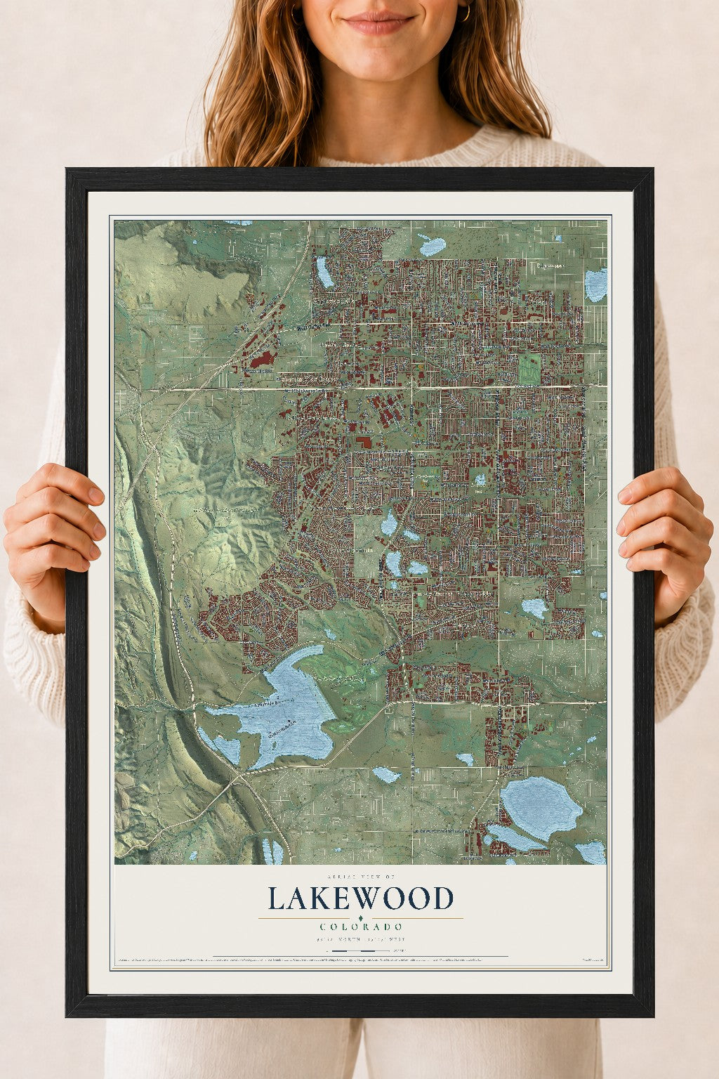 Map of Lakewood, Colorado, 18 x 24 inch print in a black wood frame