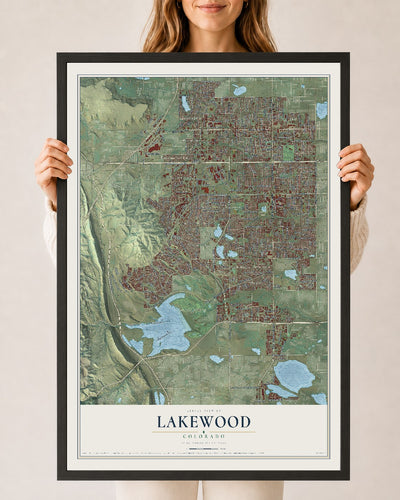 Map of Lakewood, Colorado, 24 x 36 inch print in a black wood frame