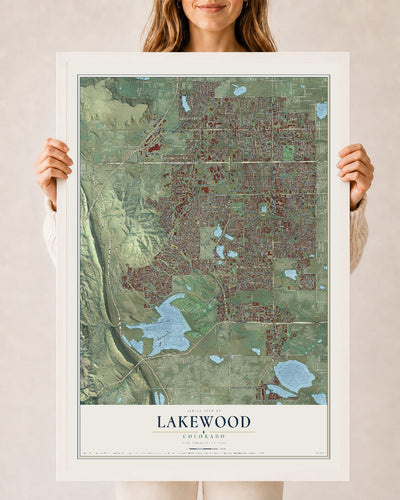 Map of Lakewood, Colorado, 24 x 36 inch print in a white wood frame