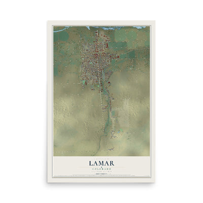 Map of Lamar, Colorado, 12 x 18 inch unframed archival matte print