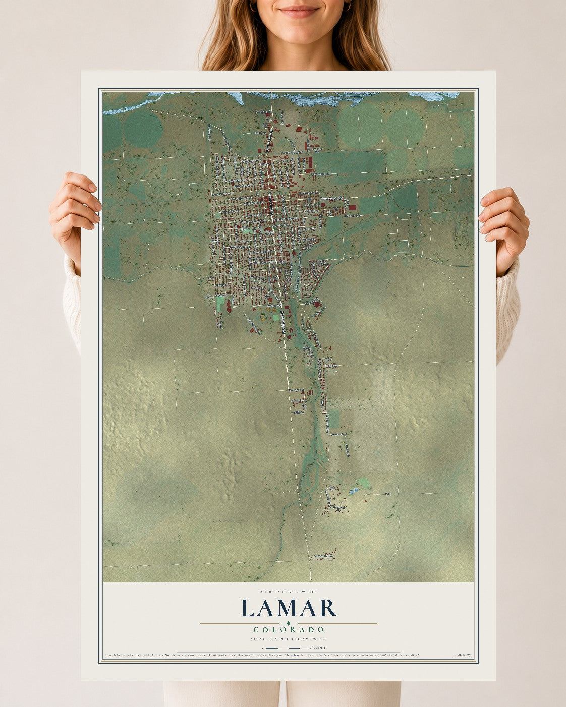 Map of Lamar, Colorado, 24 x 36 inch unframed archival matte print
