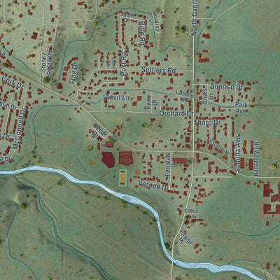 Close-up of the map of Laporte, Colorado print showing street and building detail