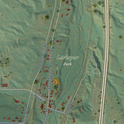 Second close-up of the map of Larkspur, Colorado print showing more streets and buildings