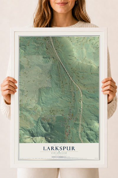 Map of Larkspur, Colorado, 18 x 24 inch print in a white wood frame