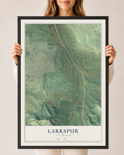 Map of Larkspur, Colorado, 24 x 36 inch print in a black wood frame