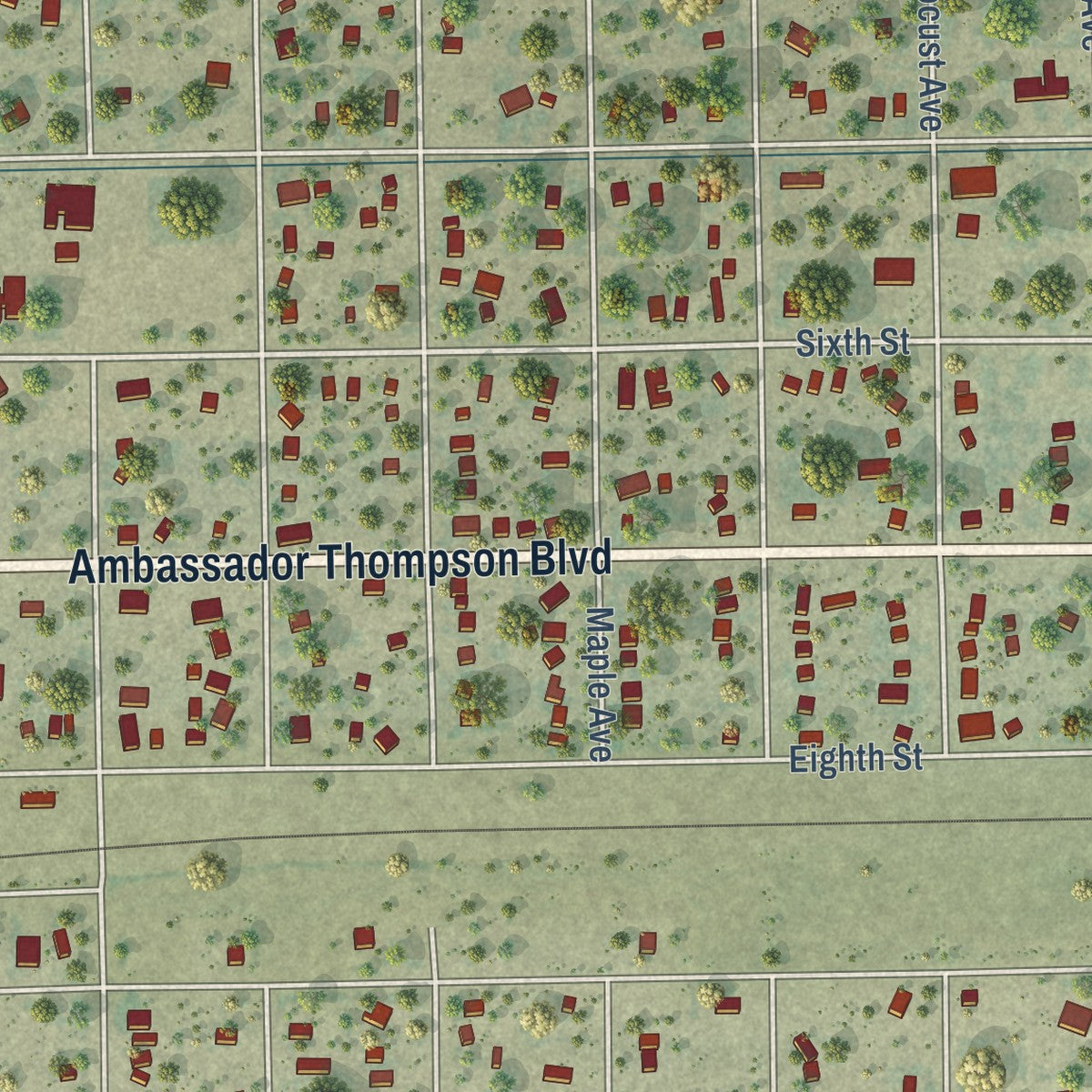 Close-up of the map of Las Animas, Colorado print showing street and building detail