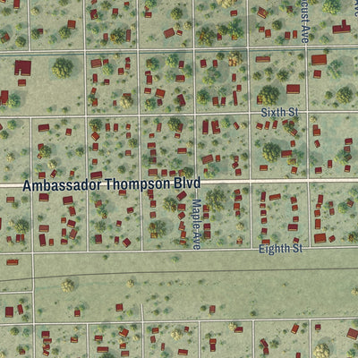 Close-up of the map of Las Animas, Colorado print showing street and building detail