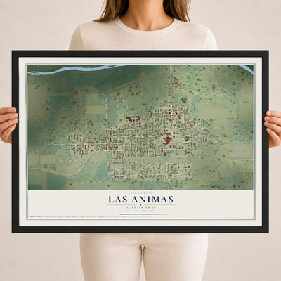 Map of Las Animas, Colorado, 18 x 24 inch print in a black wood frame