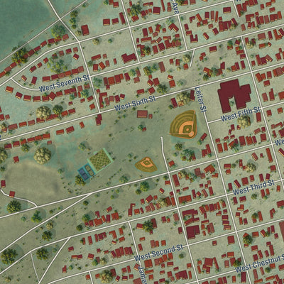 Second close-up of the map of Leadville, Colorado print showing more streets and buildings