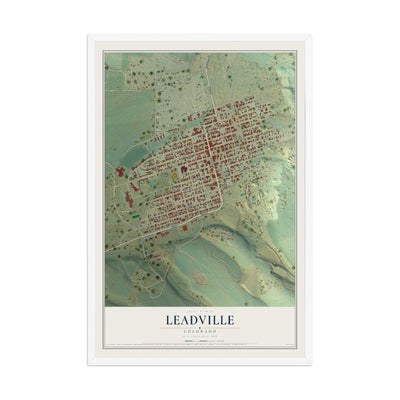 Map of Leadville, Colorado, 12 x 18 inch print in a white wood frame