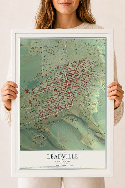 Map of Leadville, Colorado, 18 x 24 inch print in a white wood frame
