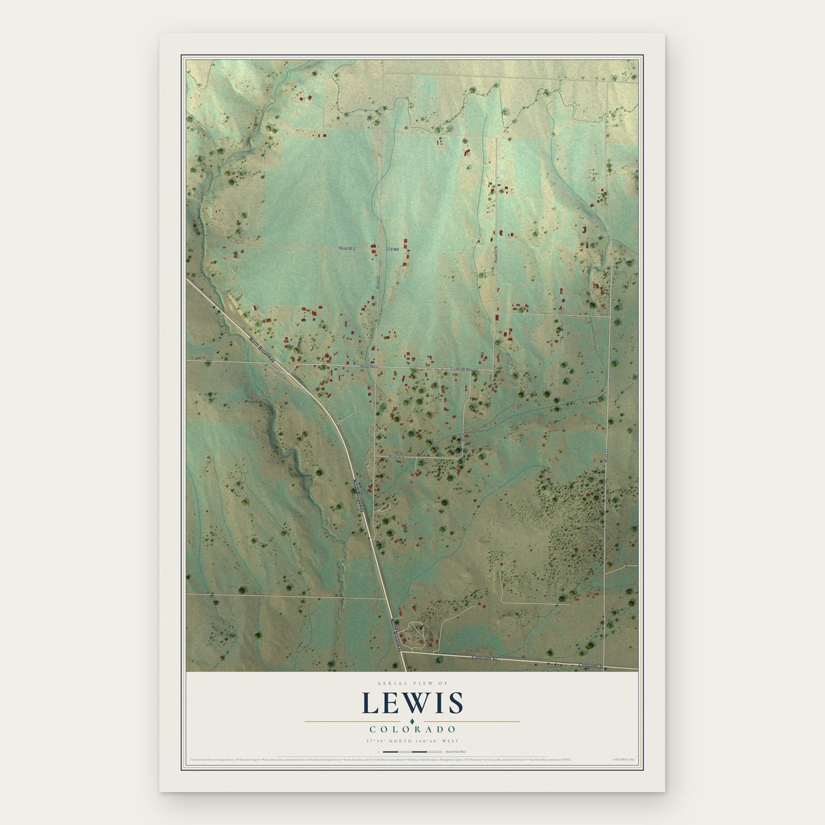 Lewis, Colorado map print, the full design