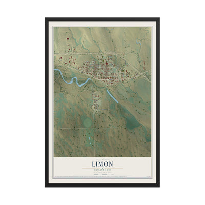 Map of Limon, Colorado, 12 x 18 inch print in a black wood frame