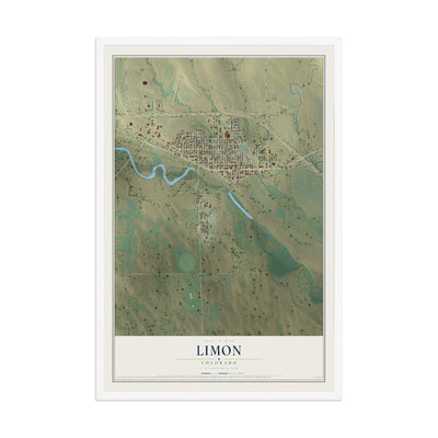 Map of Limon, Colorado, 12 x 18 inch print in a white wood frame