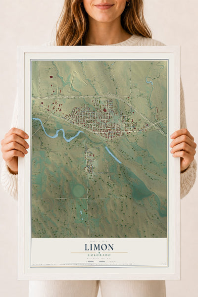 Map of Limon, Colorado, 18 x 24 inch print in a white wood frame