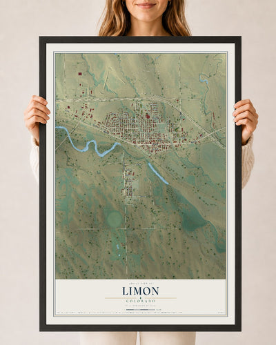 Map of Limon, Colorado, 24 x 36 inch print in a black wood frame
