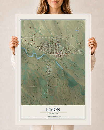 Map of Limon, Colorado, 24 x 36 inch print in a white wood frame