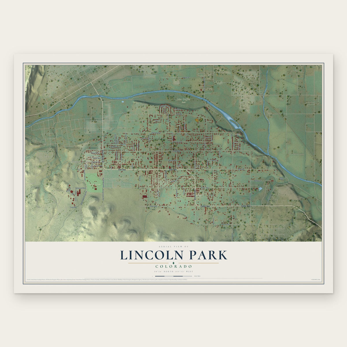 Lincoln Park, Colorado map print, the full design