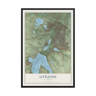 Map of Littleton, Colorado, 12 x 18 inch print in a black wood frame