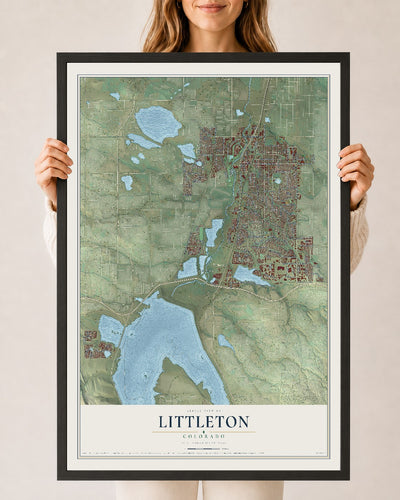 Map of Littleton, Colorado, 24 x 36 inch print in a black wood frame