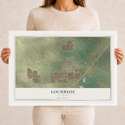 Map of Lochbuie, Colorado, 12 x 18 inch print in a white wood frame