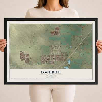 Map of Lochbuie, Colorado, 18 x 24 inch print in a black wood frame
