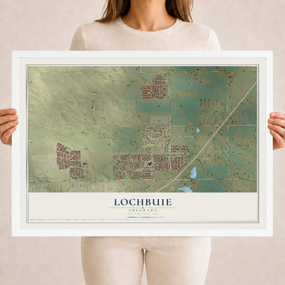 Map of Lochbuie, Colorado, 18 x 24 inch print in a white wood frame