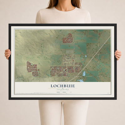Map of Lochbuie, Colorado, 24 x 36 inch print in a black wood frame