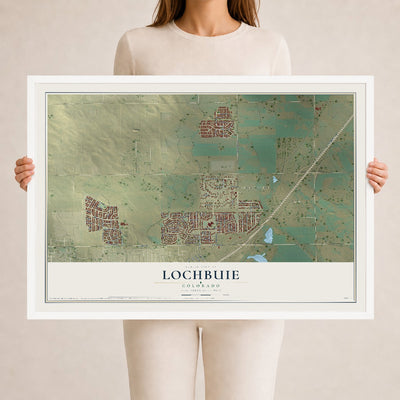 Map of Lochbuie, Colorado, 24 x 36 inch print in a white wood frame