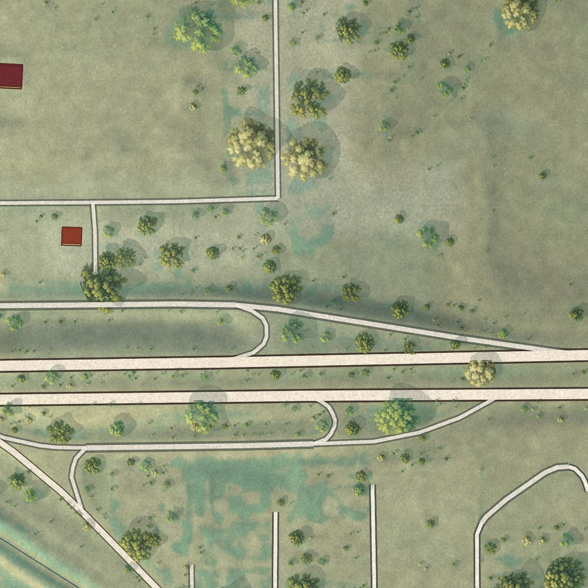 Second close-up of the map of Log Lane Village, Colorado print showing more streets and buildings