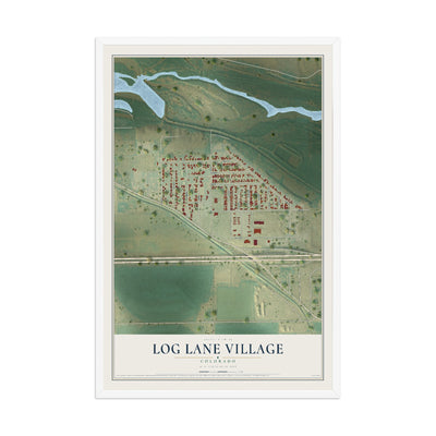 Map of Log Lane Village, Colorado, 12 x 18 inch print in a white wood frame