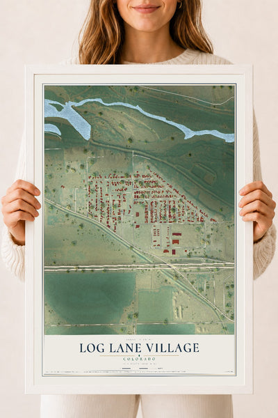 Map of Log Lane Village, Colorado, 18 x 24 inch print in a white wood frame