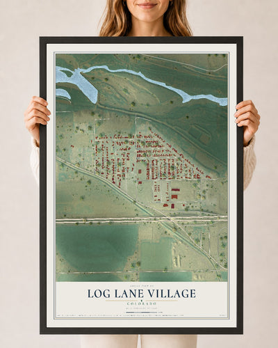 Map of Log Lane Village, Colorado, 24 x 36 inch print in a black wood frame