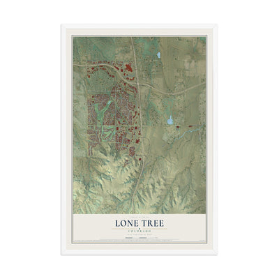 Map of Lone Tree, Colorado, 12 x 18 inch print in a white wood frame