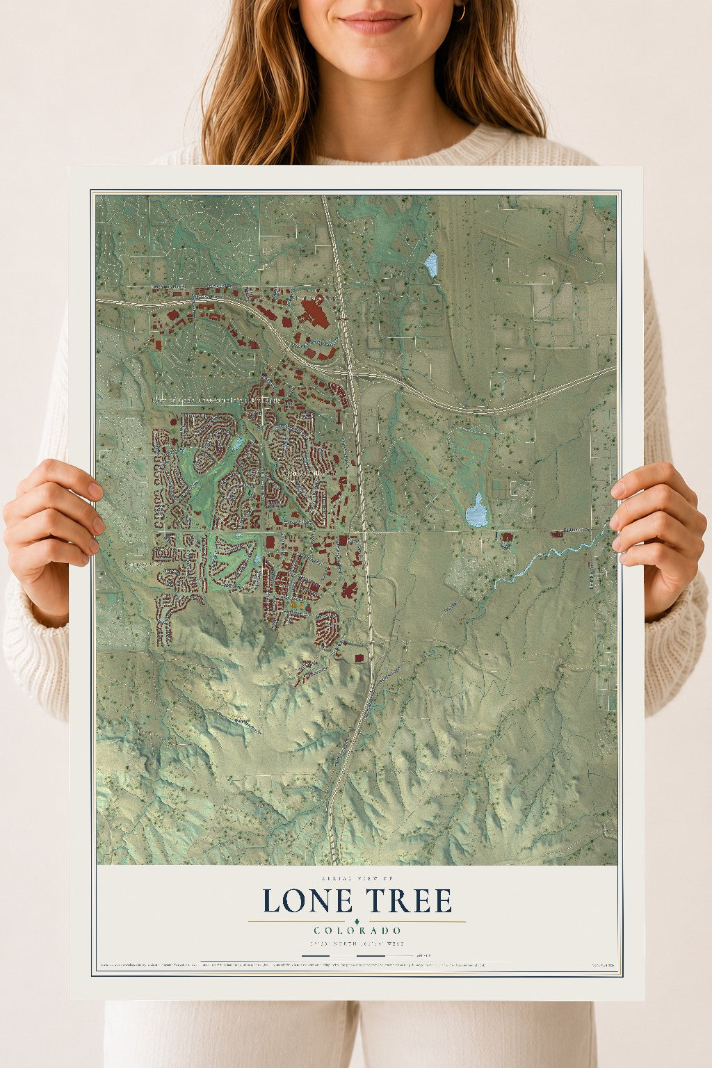 Map of Lone Tree, Colorado, 18 x 24 inch unframed archival matte print