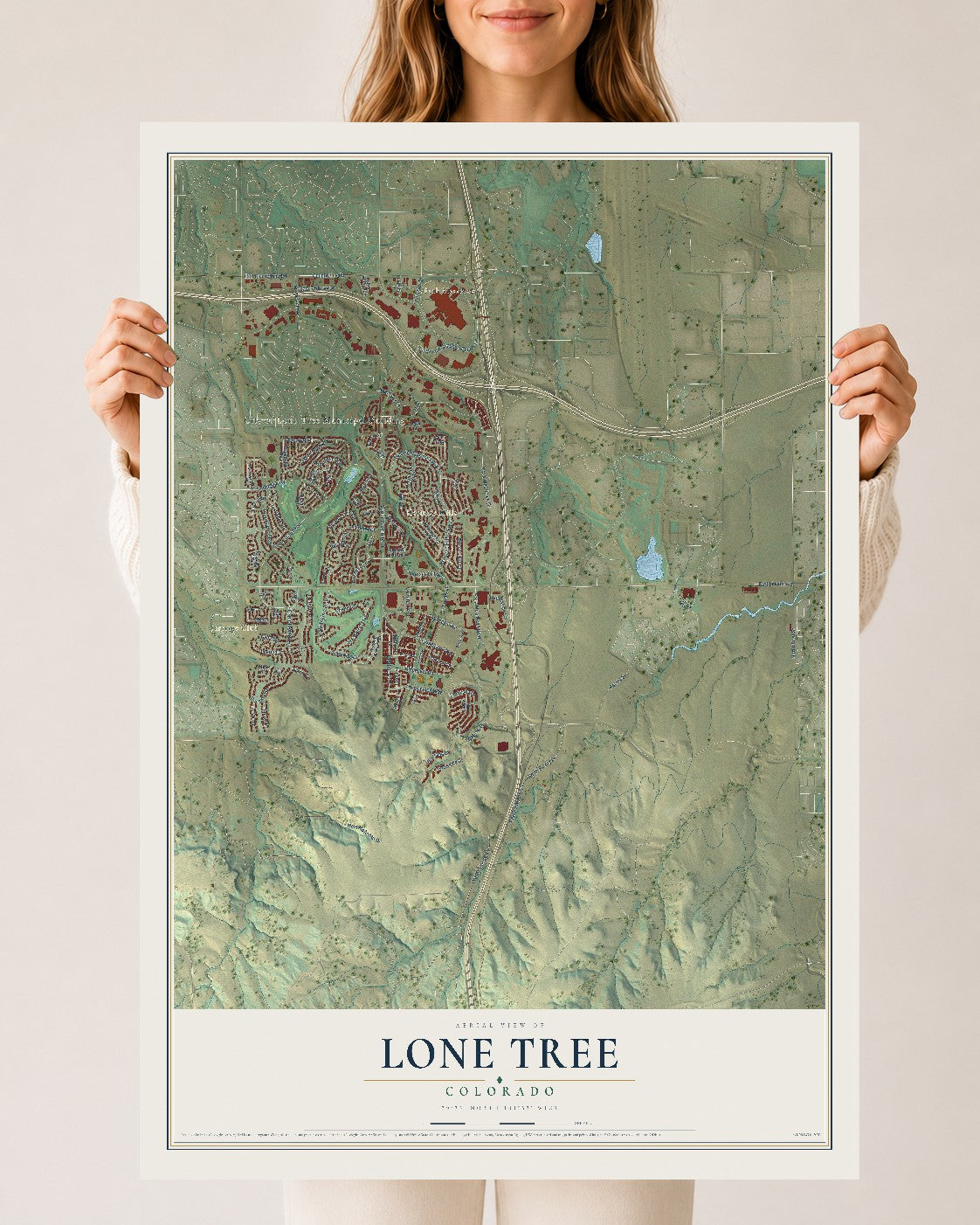 Map of Lone Tree, Colorado, 24 x 36 inch unframed archival matte print