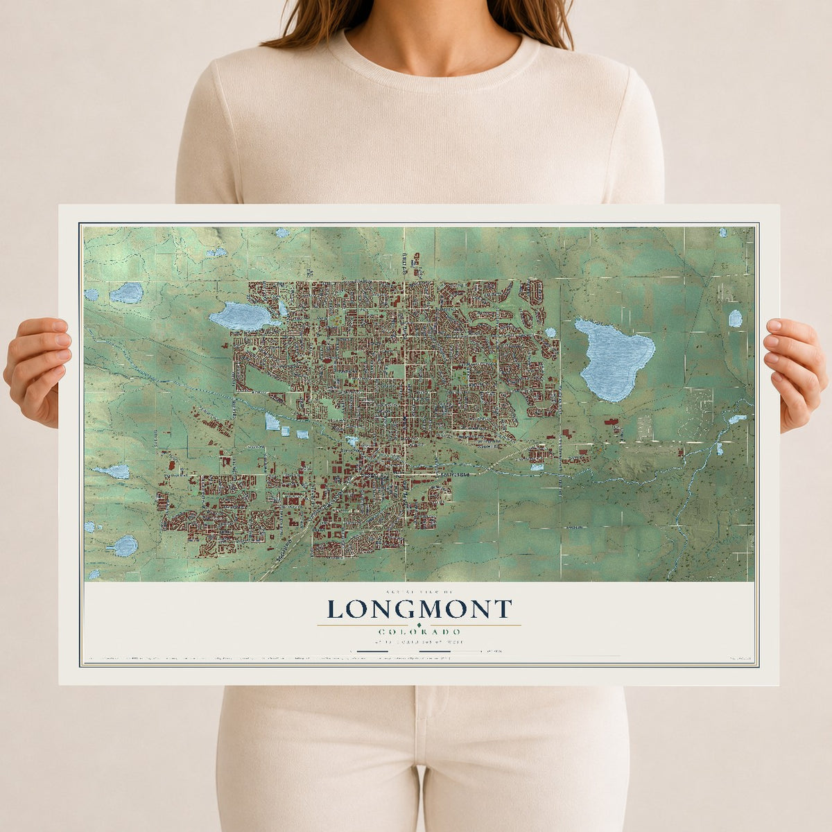 Map of Longmont, Colorado, 12 x 18 inch unframed archival matte print