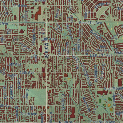 Close-up of the map of Longmont, Colorado print showing street and building detail